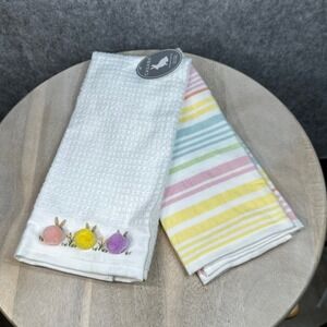 Casaba 2pc Easter Kitchen Towel Set Waffle Pom Pom Bunny Pastel